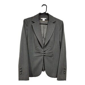Peter Nygard Women's Gray Ruched Button-Front Blazer Shoulder Pads Stitc…